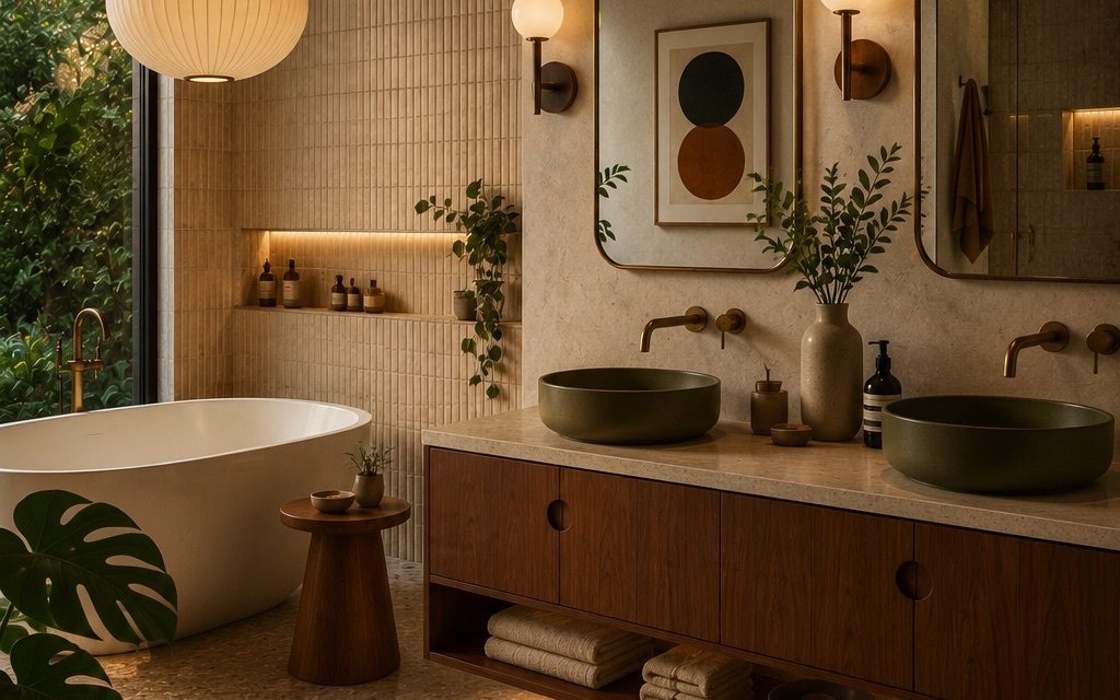 Bathroom / Bagno - Mid-Century Modern elegant soft colours interior design