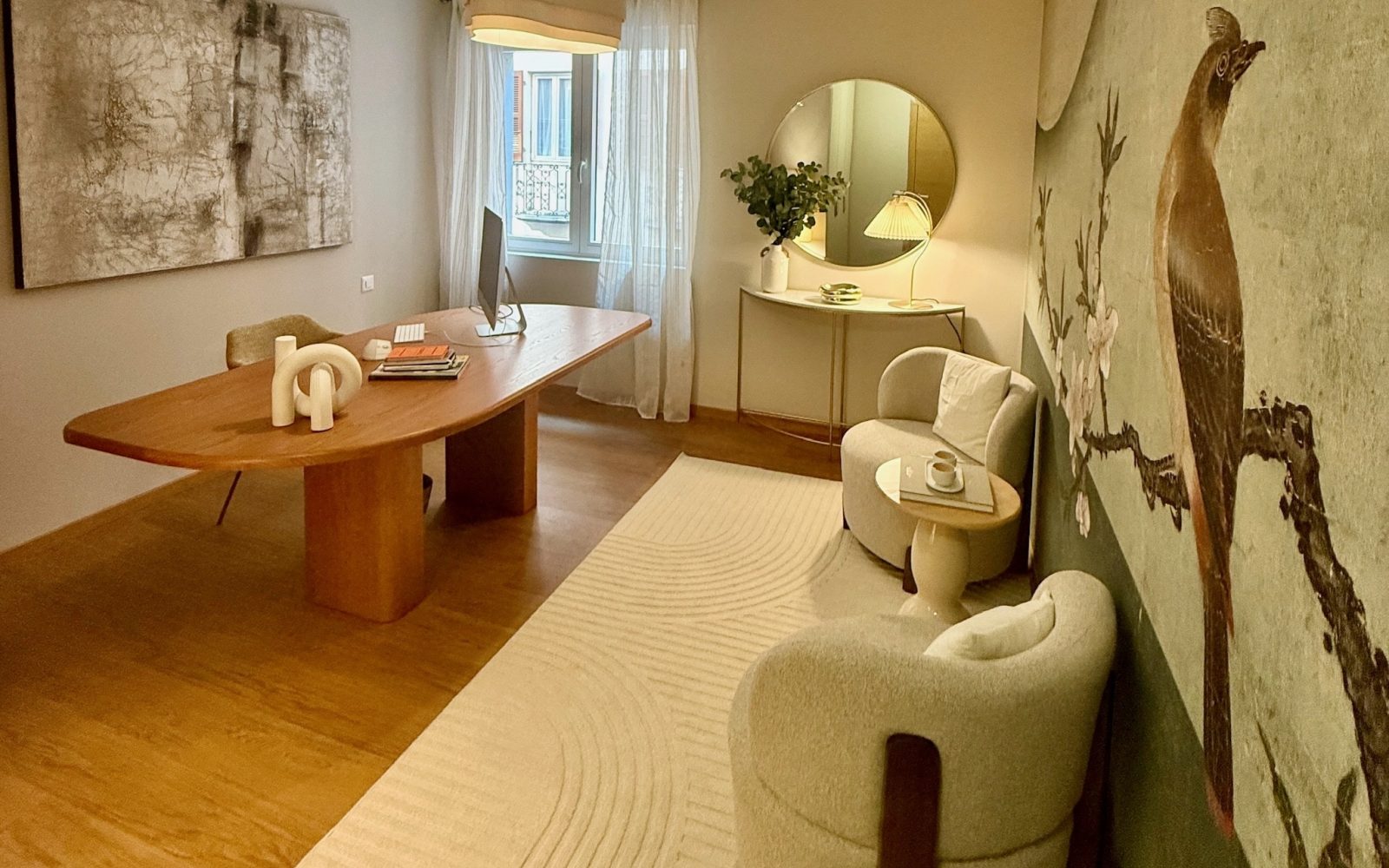 Dining room with warm neutral palette