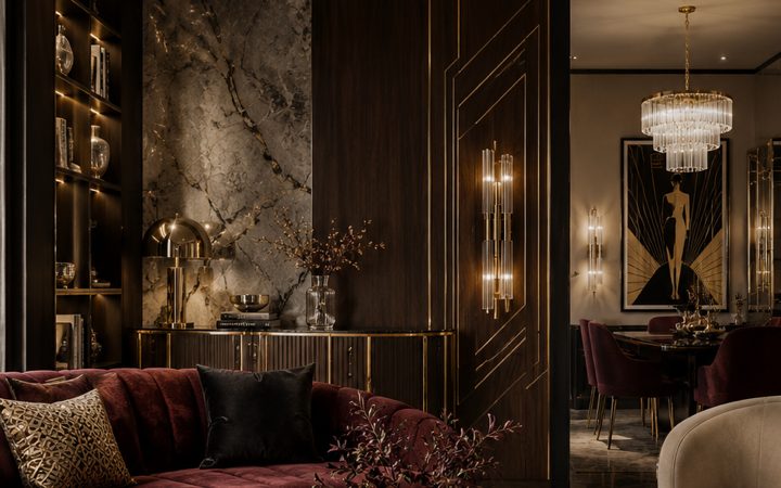 Living Room / Soggiorno Art-Deco glam elegant interior design